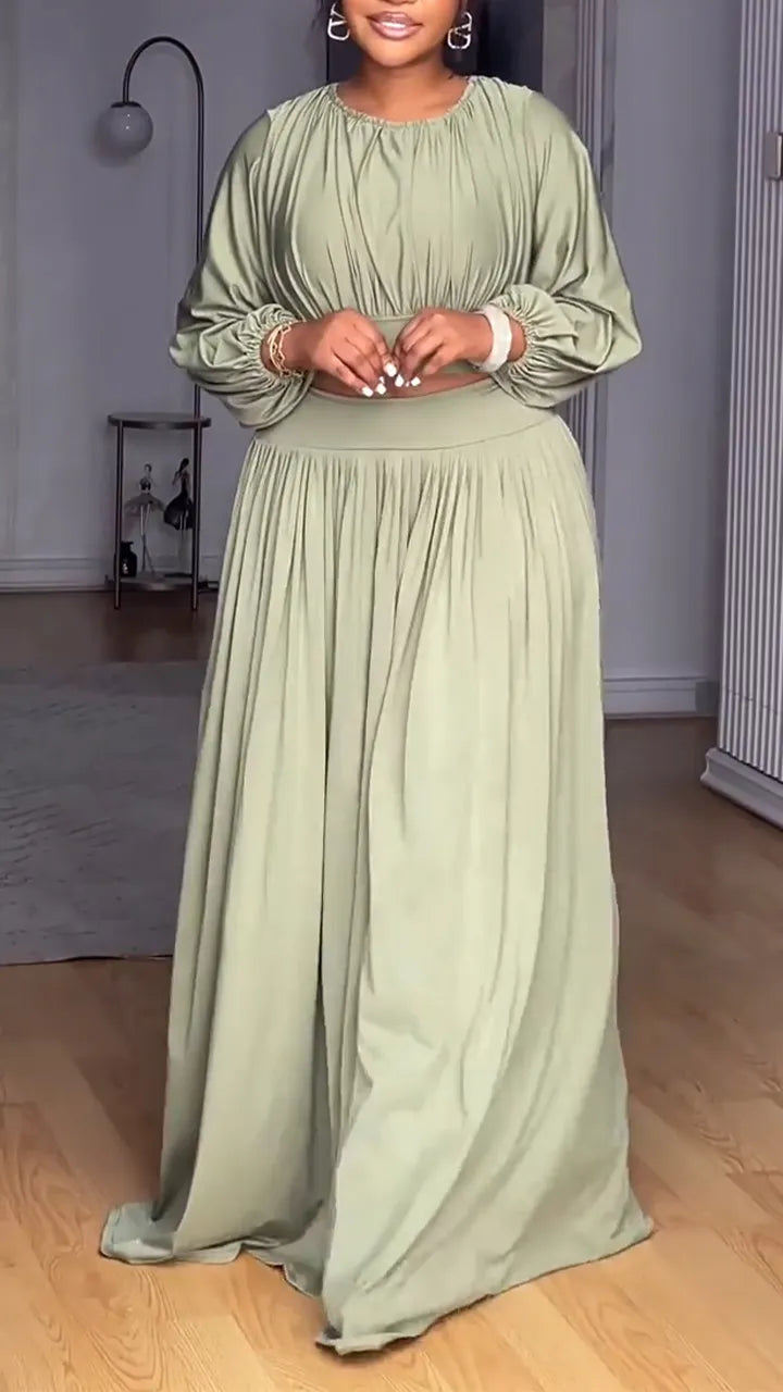 Women Round Neck Solid Color Elegant Casual Suit