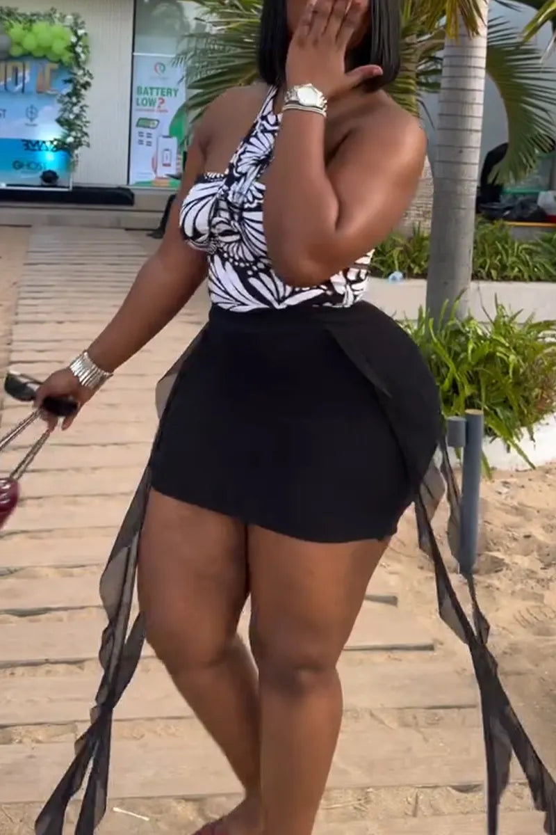 Women Neck Hanging Printed Vacation Casual Style Set