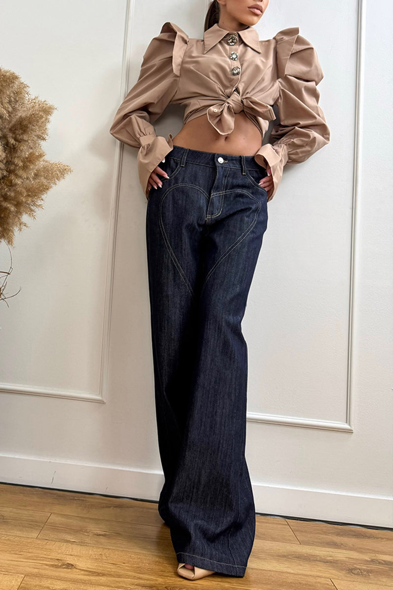 Women's Fashion Leg of Mutton Sleeve Button Decoration Shirt