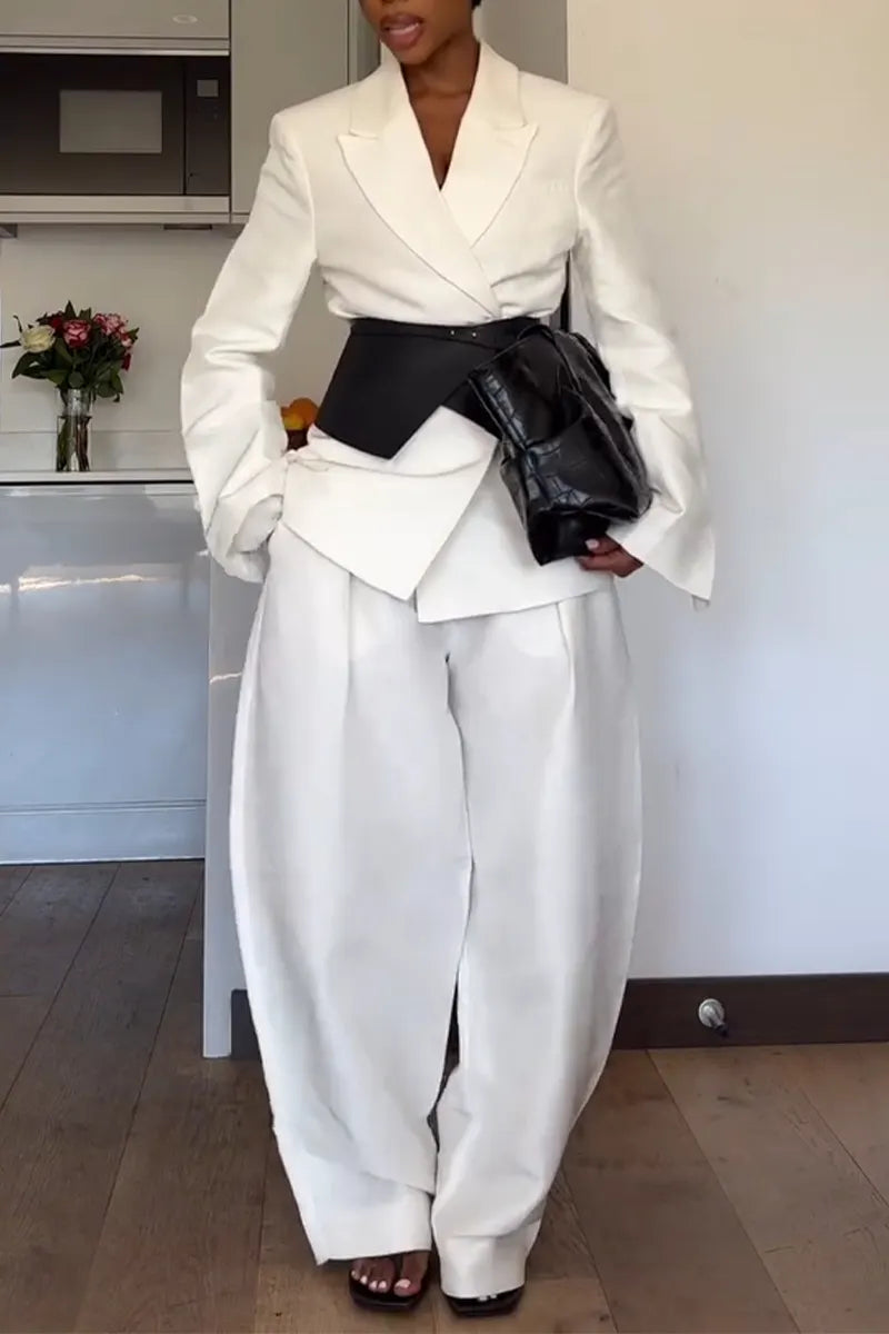 Women Collar Jacket Waist Design + Pants Temperament Commuting Formal Suit