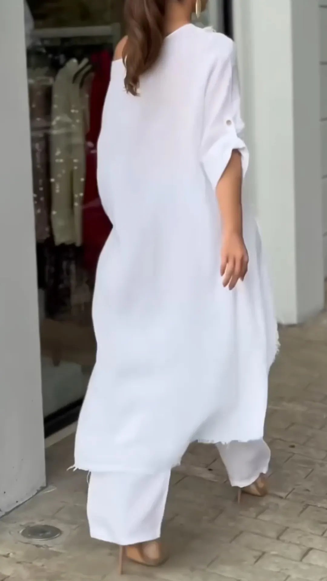 Ladies' Slanted Collar Irregular Long Top+pants Casual Loose Suit