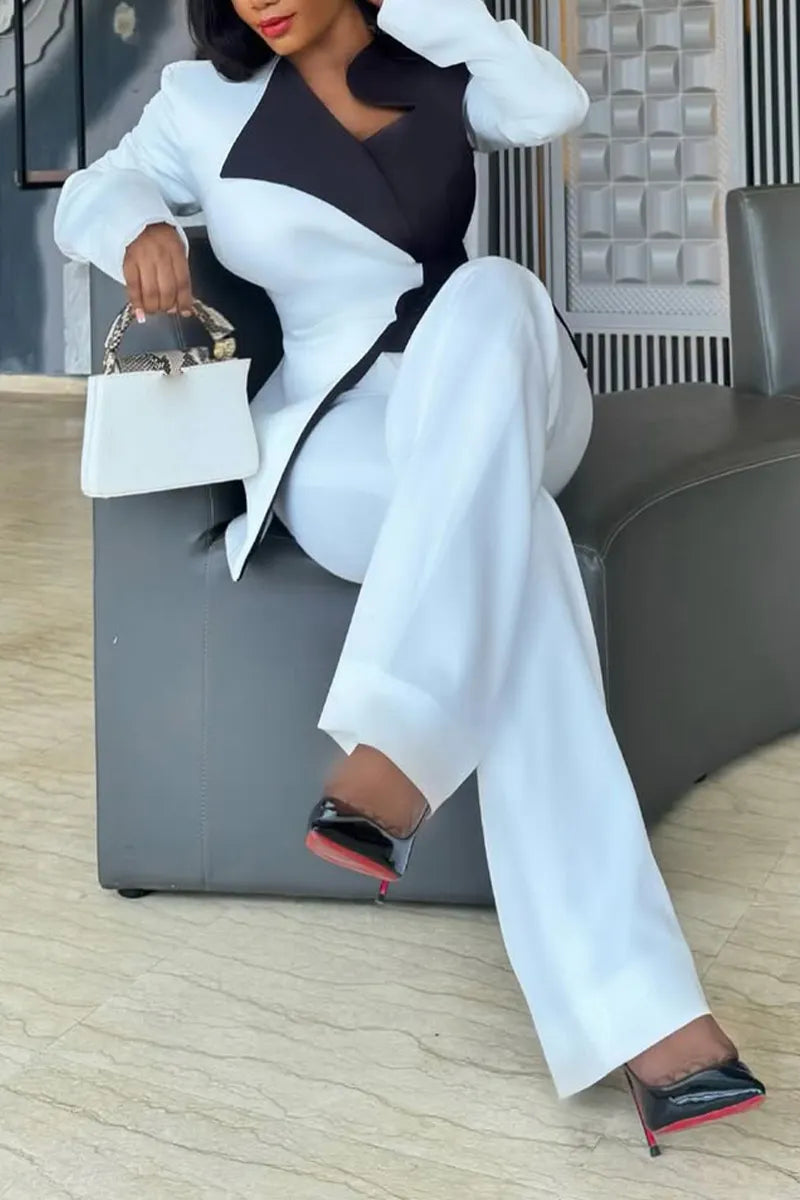Women Contrasting Jacket+ Pants Temperament Commuting Formal Suit