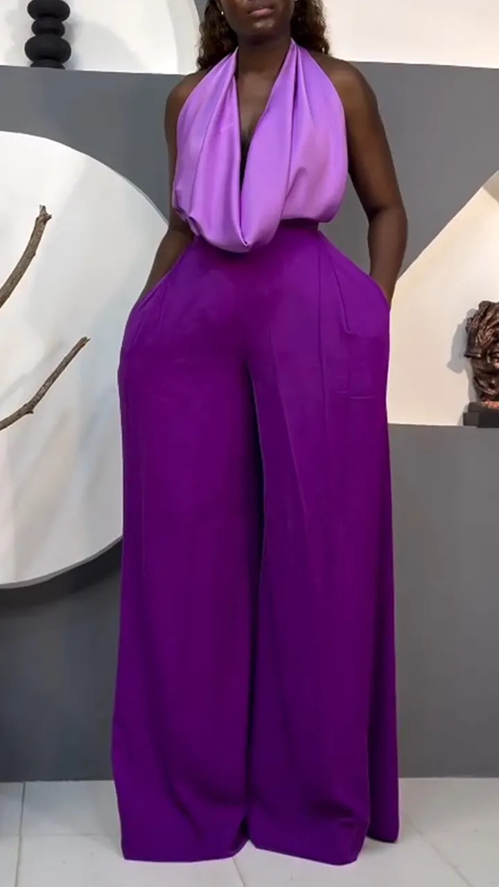 Women Neck Hanging Top + Pants Casual Suit with Temperament