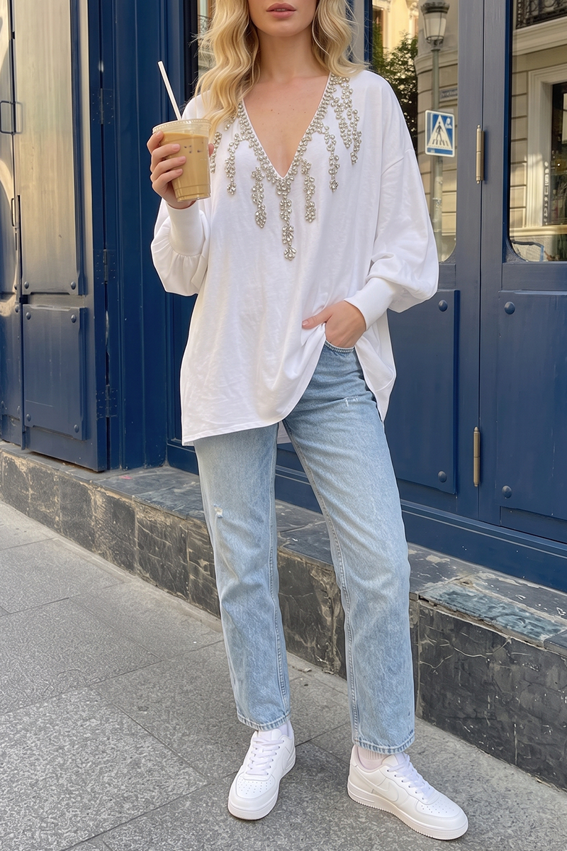 Women's Lumina Crystal Embellished Slouchy Top