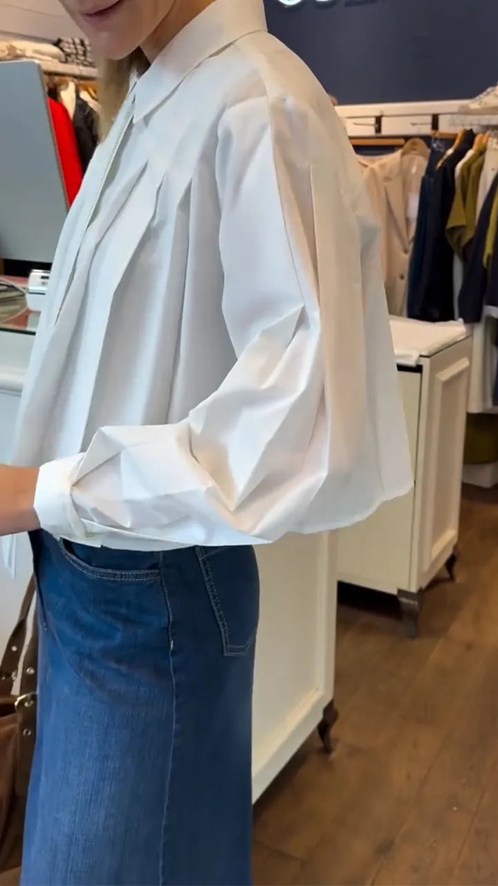 Women Collared Pleated Top + Jeans Casual Suit