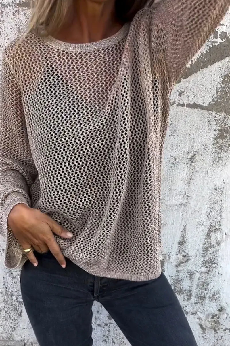 Women's Round Neck Hollowed Out Casual Top