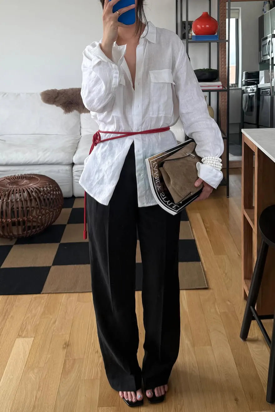 Women Lapel Solid Color Casual Shirt