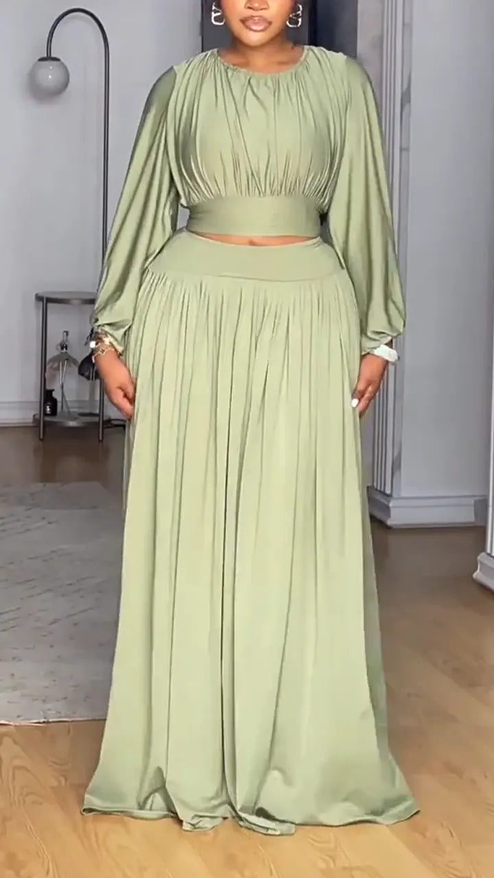 Women Round Neck Solid Color Elegant Casual Suit