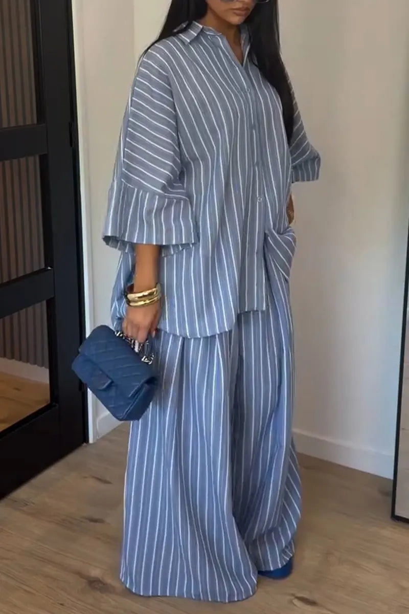 Women's Casual Stripe Loose Blouse Pants Set