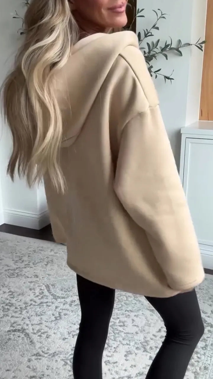 Women Solid Color Hooded Casual Sweatshirt