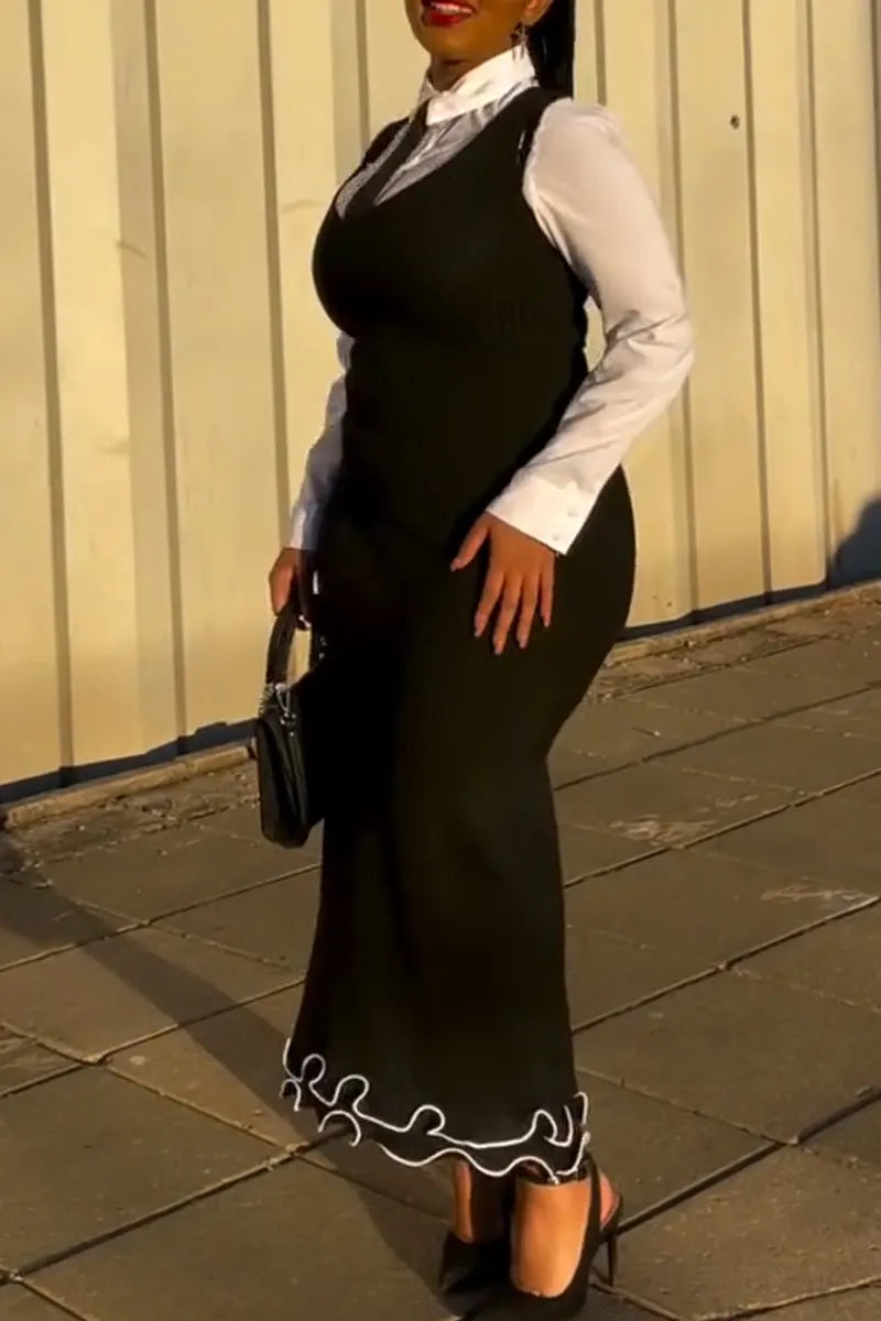 Women Elegant Temperament Collar Shirt or Knitted Slim Fit Dress