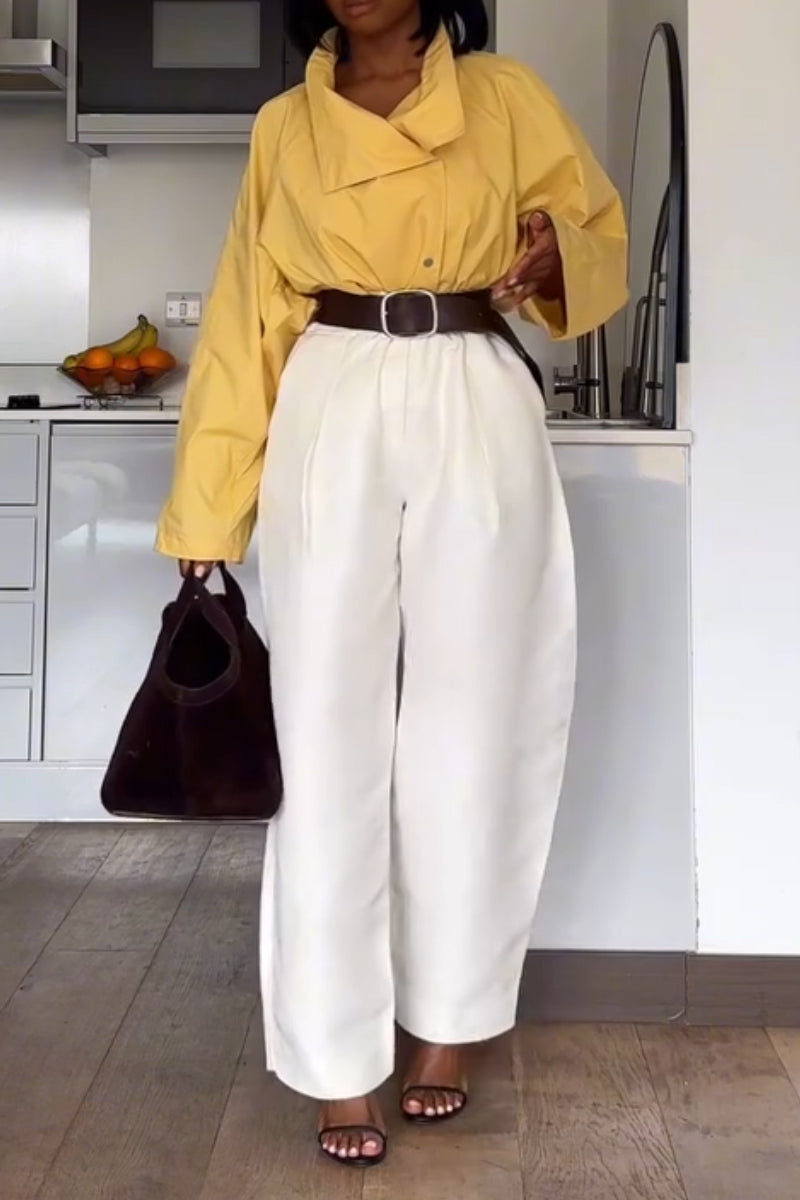 Women Collar Style Casual Jacket or Wide Leg Pants