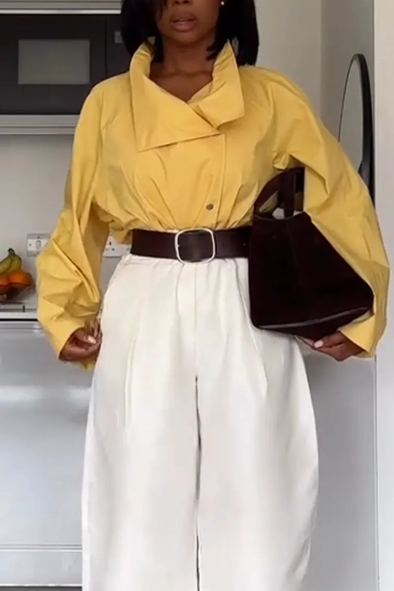 Women Collar Style Casual Jacket or Wide Leg Pants