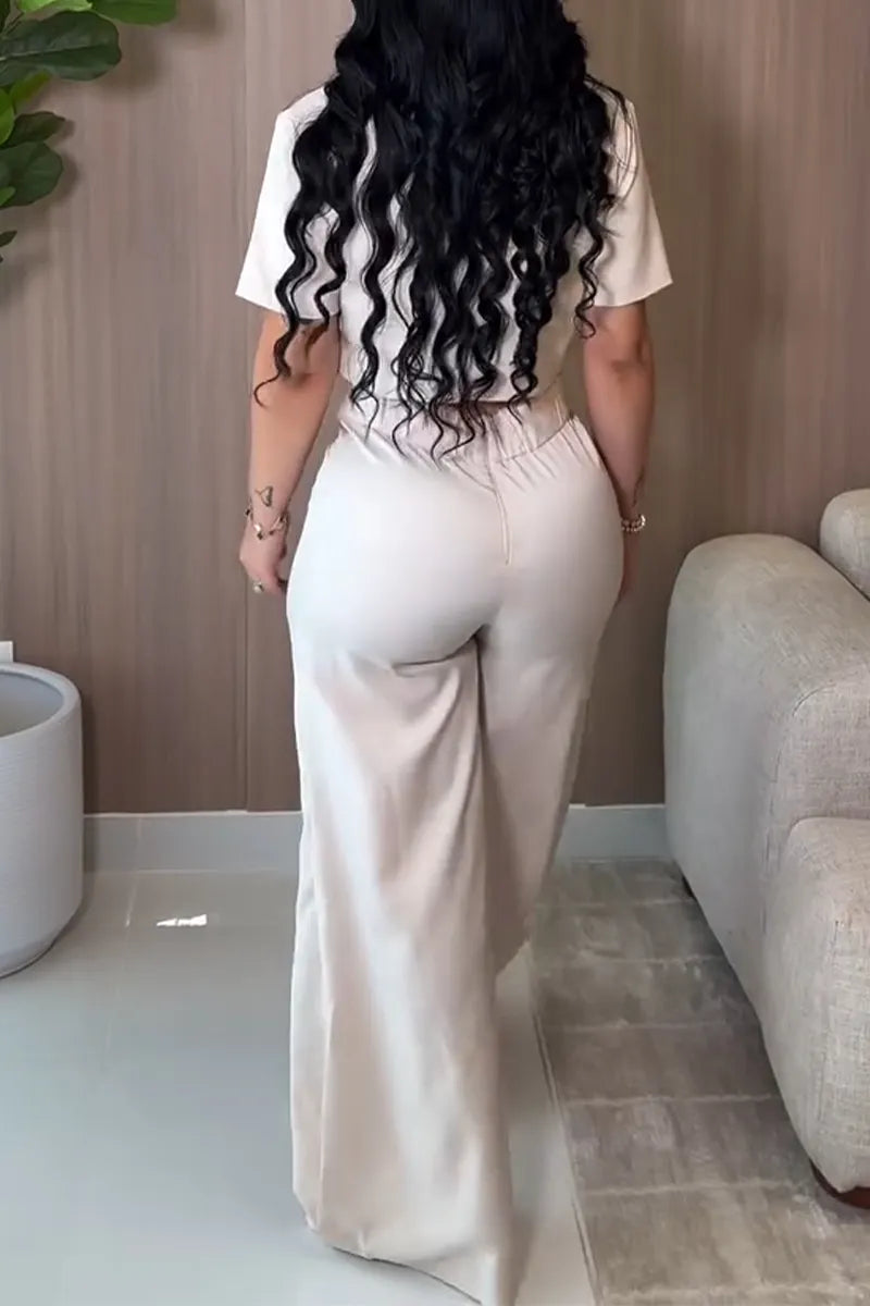 Women's Collar Short Tops+ Pants Casual Suit