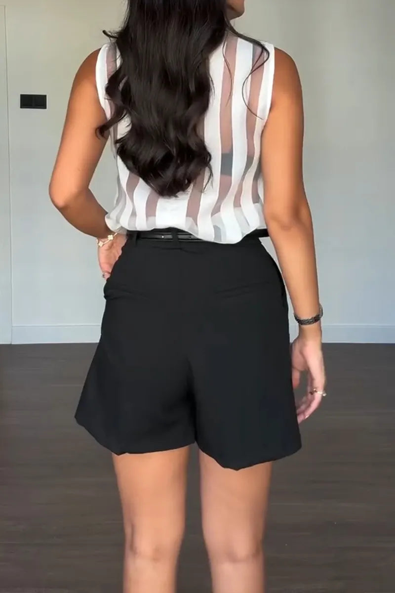 Women's Fashion Commuter Stripe Sheer Vest