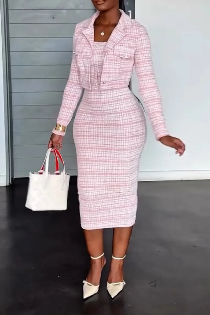 Women Slim Fit Dress + Lapel Jacket Casual Outfit with Temperament