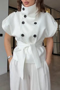 Women's Standing Collar Double Breasted Elegant Temperament Jacket