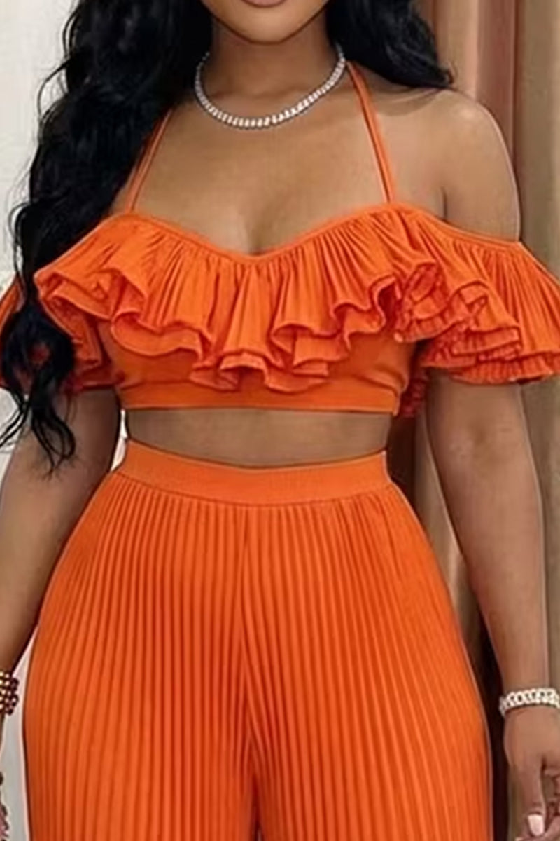Women's Layered Spaghetti Strap Cropped Top Or Pleated Wide Leg Trousers