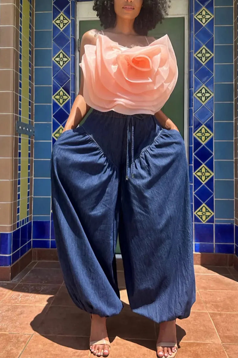 Women's Fashion 3D Flower Vest or Loose Jogger Jeans