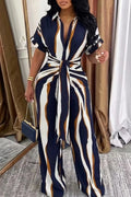 Women's Printed Striped Tie Waist Vacation Dress