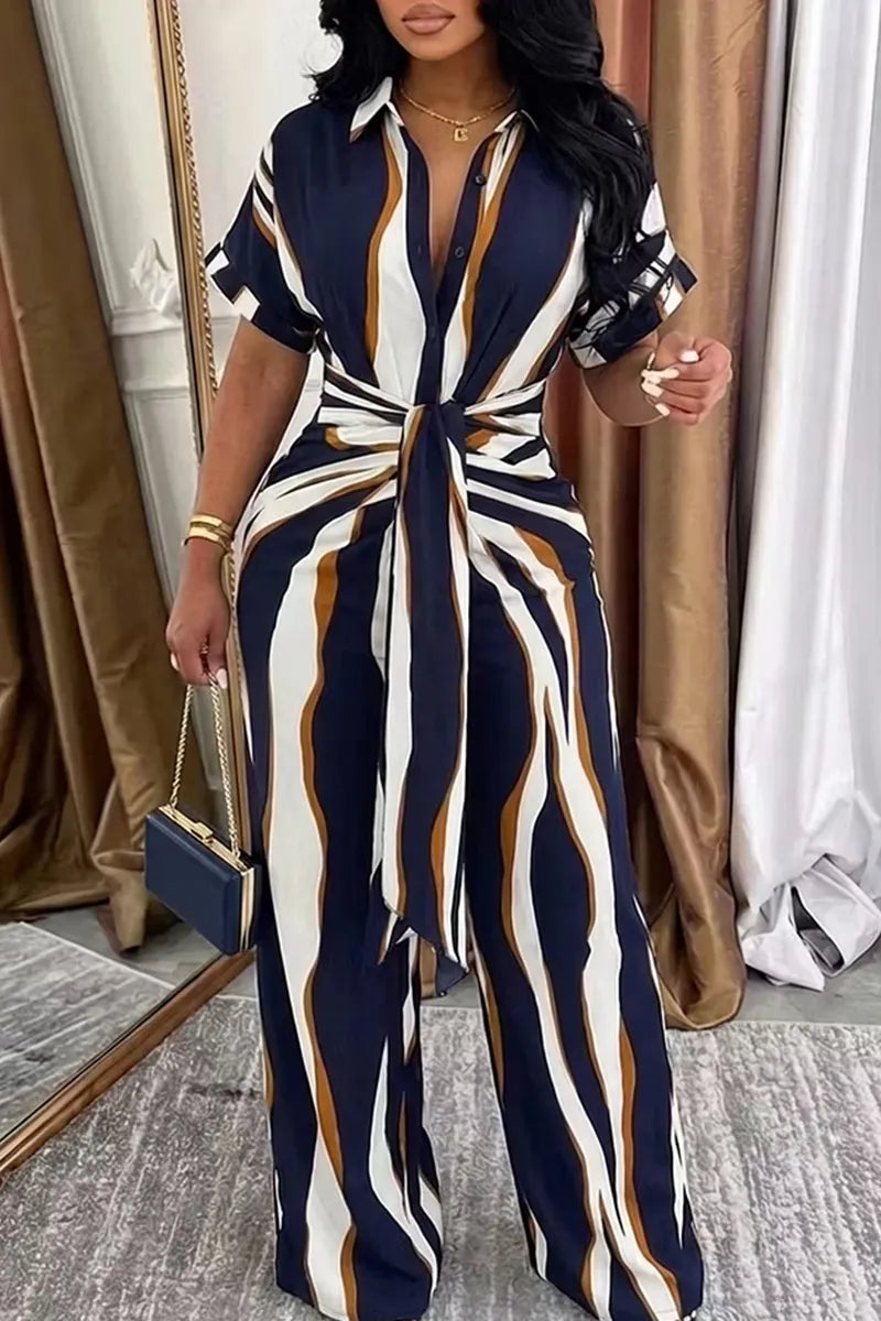 Women's Printed Striped Tie Waist Vacation Dress