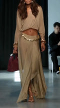 Women V-neck Top+ Half Skirt Elegant Temperament Set