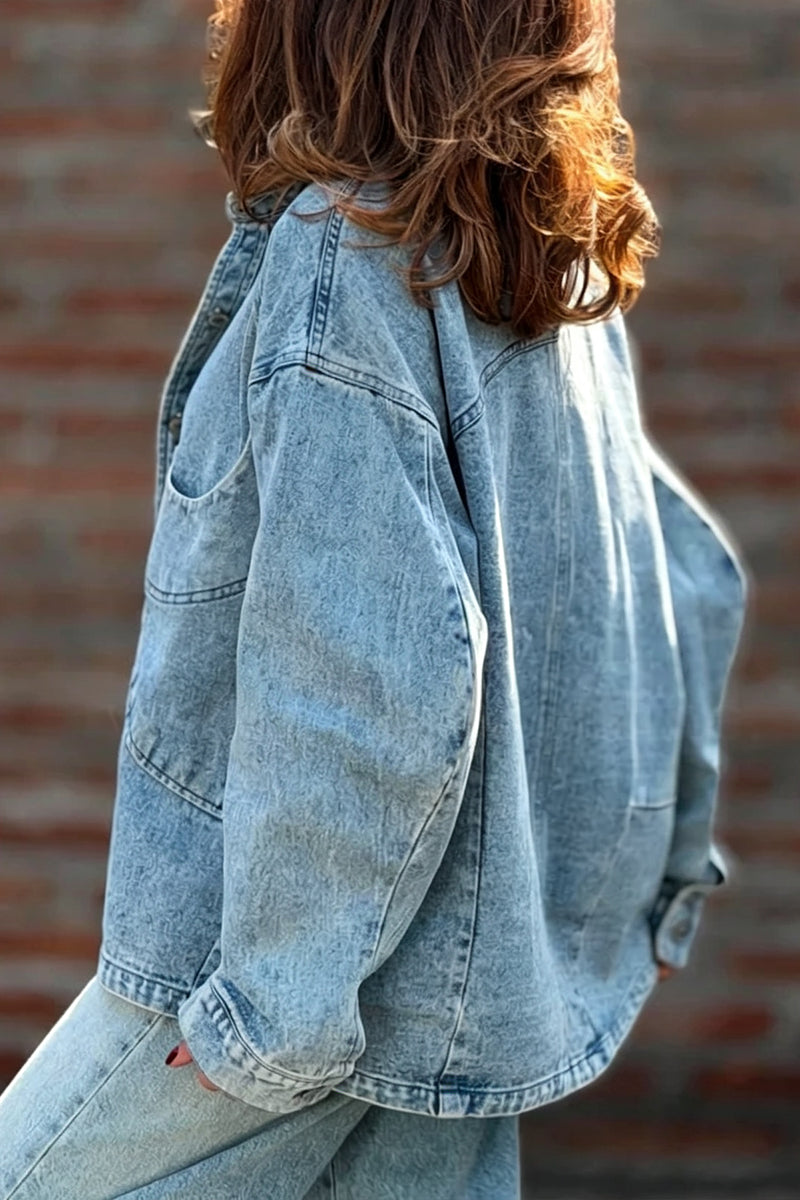Women's Lapel Washing Water Splicing Pocket Casual Denim Jacket