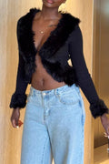 Women's Plush Splicing Sexy Casual Knitted Top