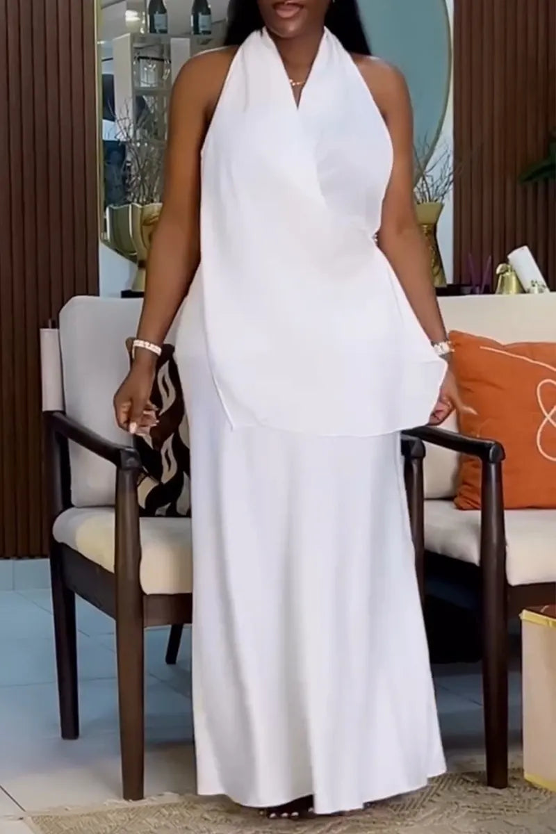 Women's Casual V-Neck Asymmetric Vest Skirt Two-Piece Set