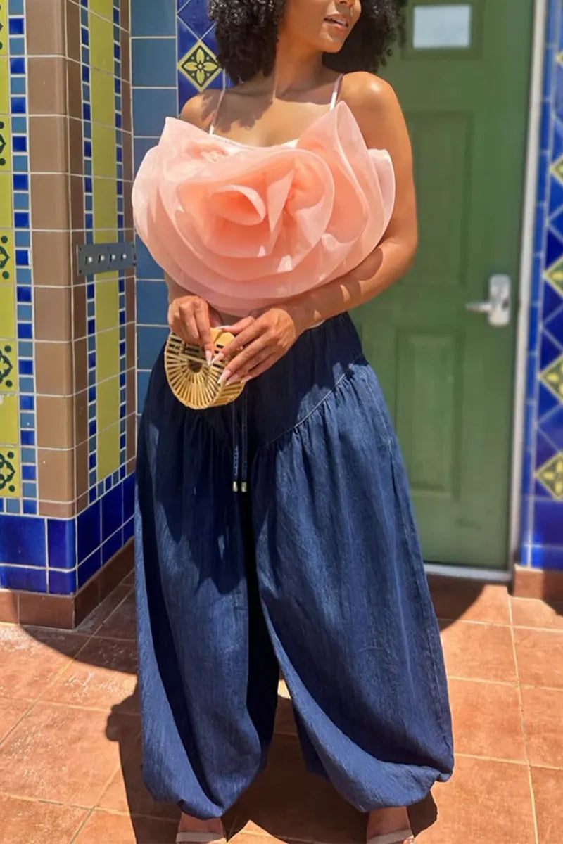 Women's Fashion 3D Flower Vest or Loose Jogger Jeans