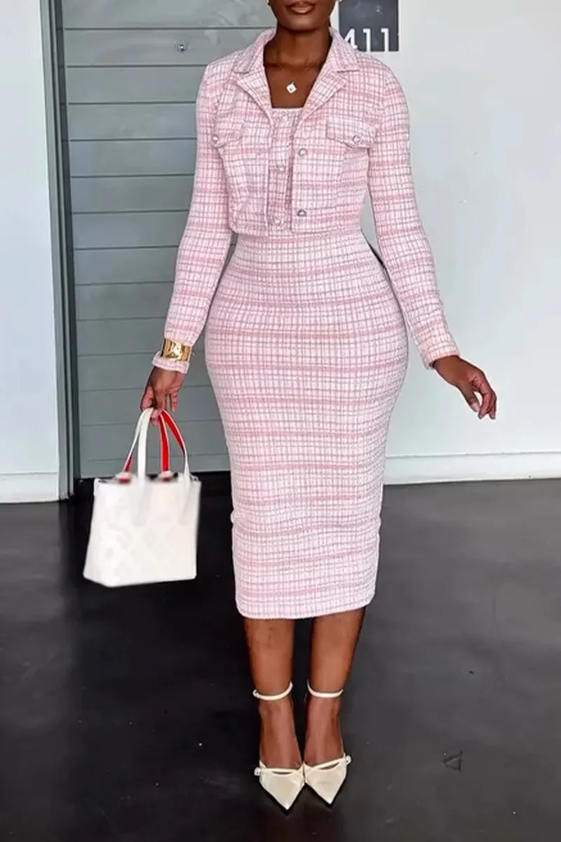 Women Slim Fit Dress + Lapel Jacket Casual Outfit with Temperament