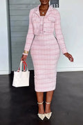 Women Slim Fit Dress + Lapel Jacket Casual Outfit with Temperament
