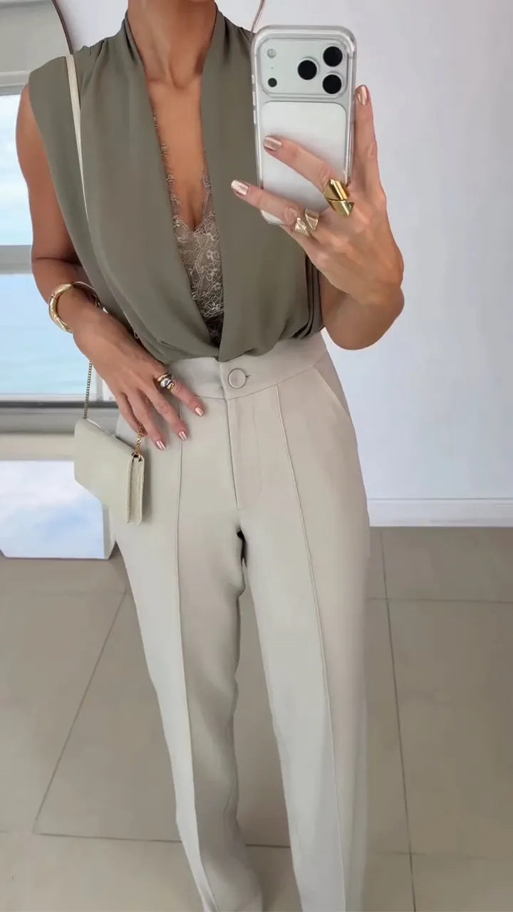Women Tops + Pants Casual Suit with Temperament