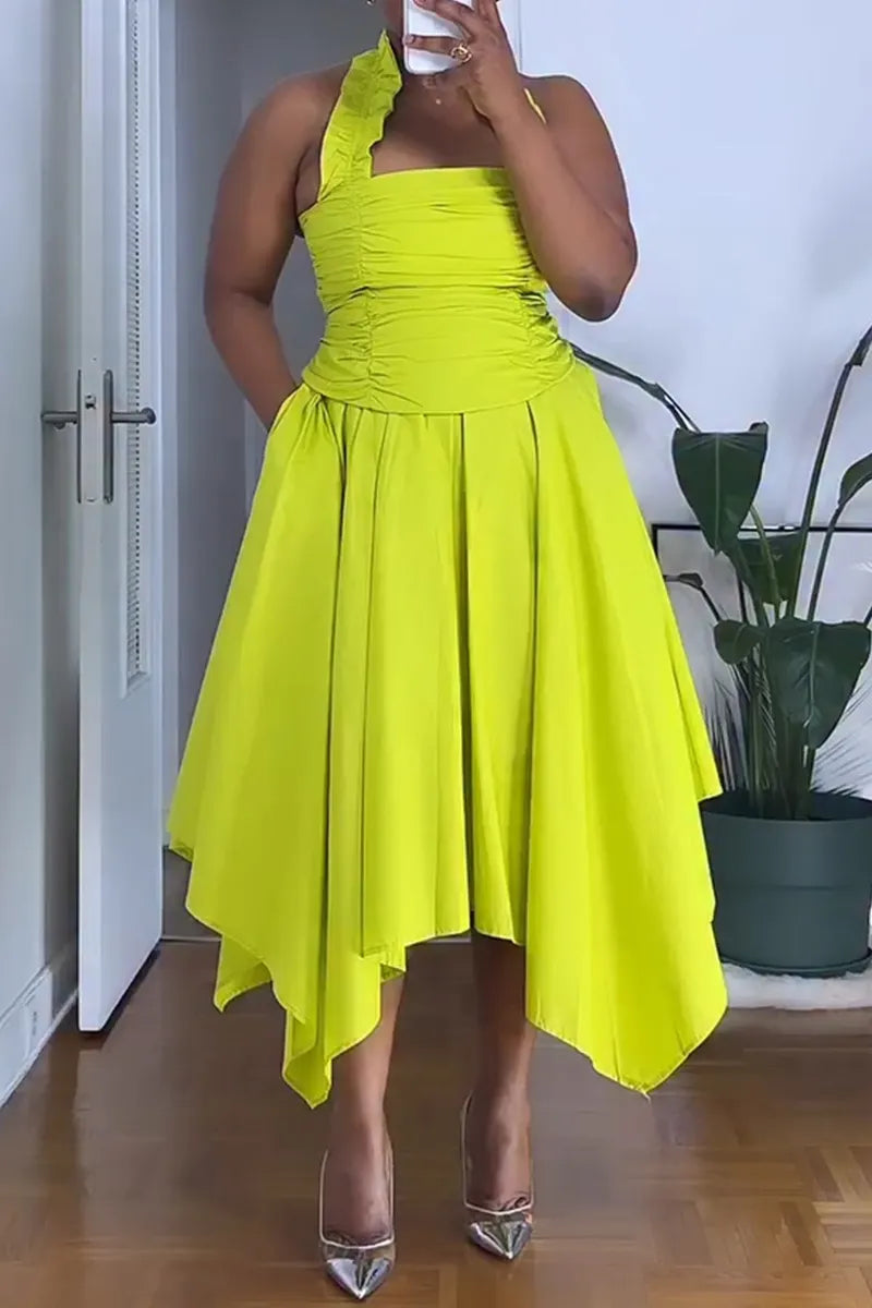 Women Neck and Waist Cinching Top + Irregular Half Skirt Elegant Casual Suit