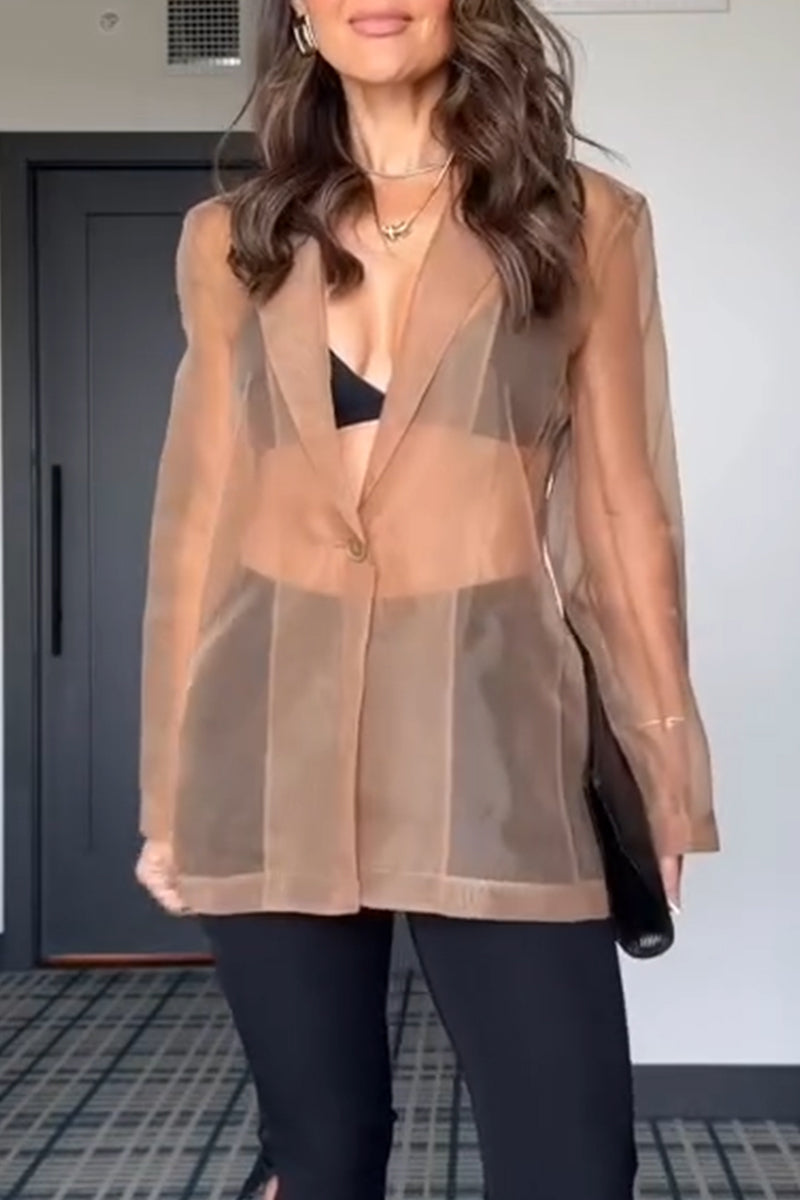 Women's Collar Solid Color Perspective Casual Jacket