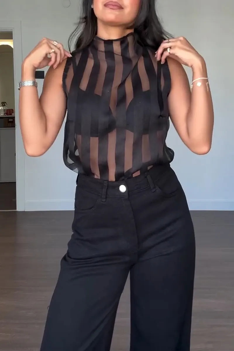 Women's Fashion Commuter Stripe Sheer Vest