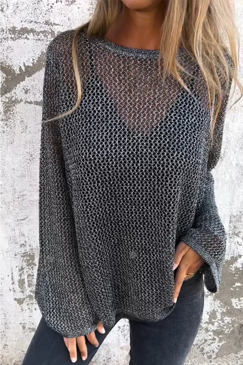 Women's Round Neck Hollowed Out Casual Top
