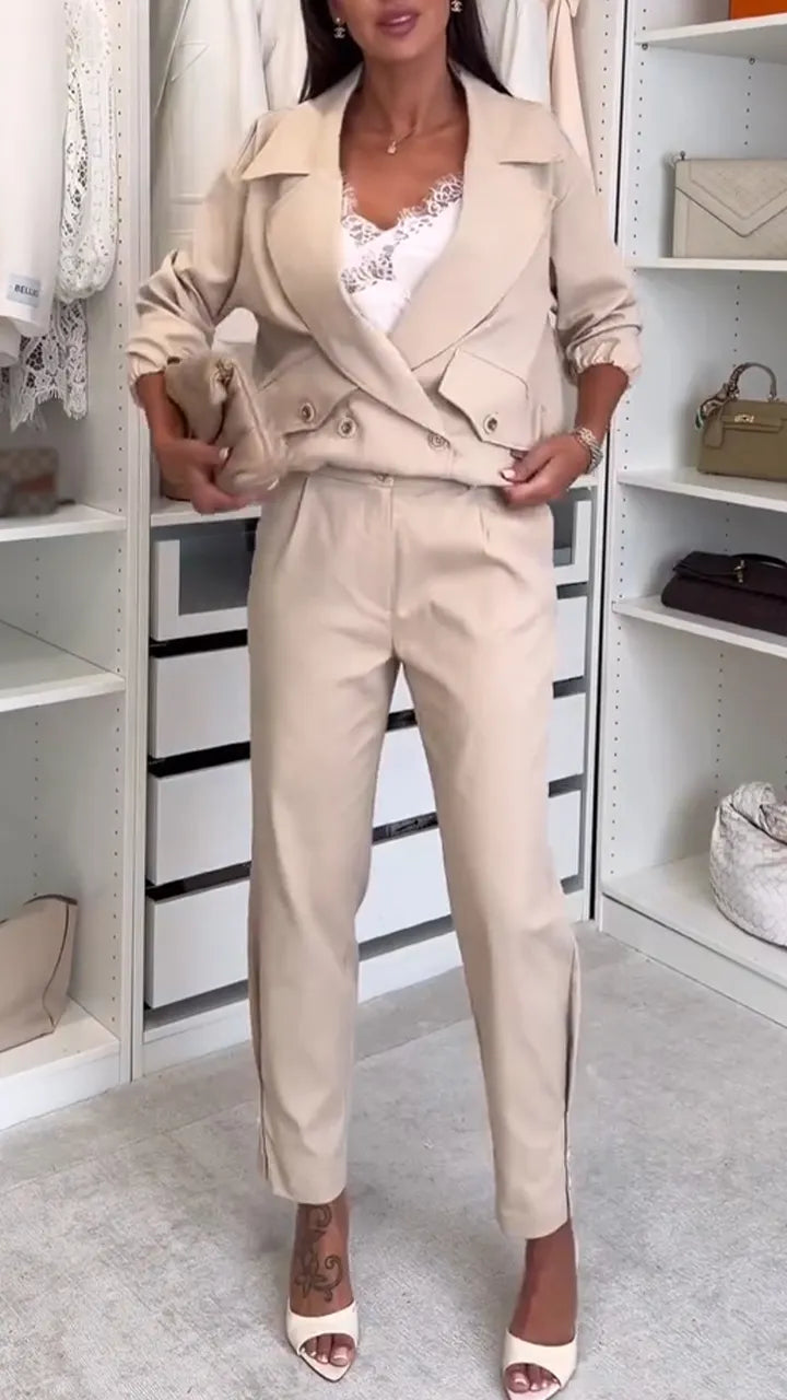 Women Collar Jacket + Pants Temperament Commuting Suit
