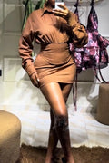 Women Collar Shirt+ Waist Cinching Skirt Elegant Temperament Set