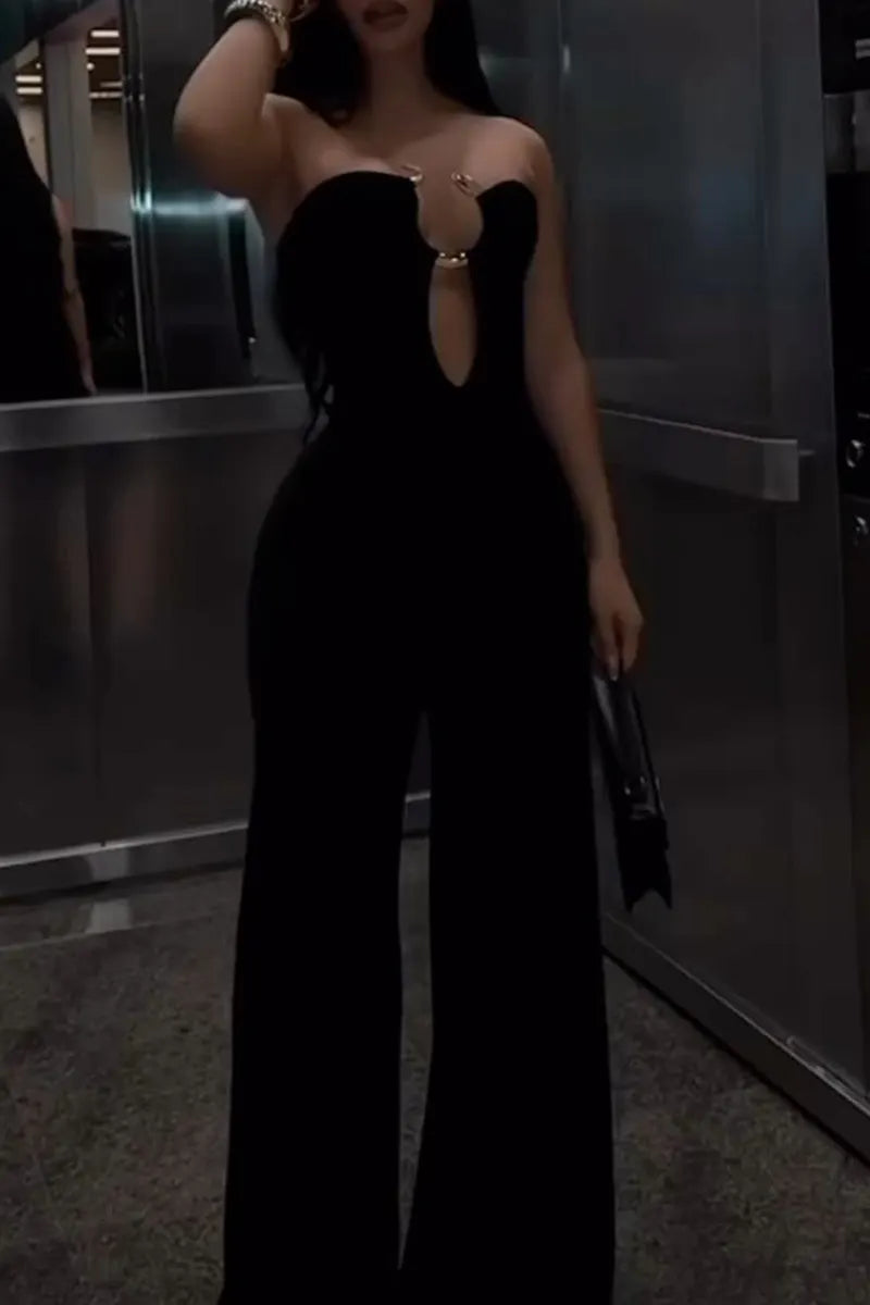 Women's  Strapless Keyhole Cutout Form-Fitting Maxi Jumpsuit