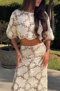 Women's Elegant Resort Lace Cutout Top & Long Skirt