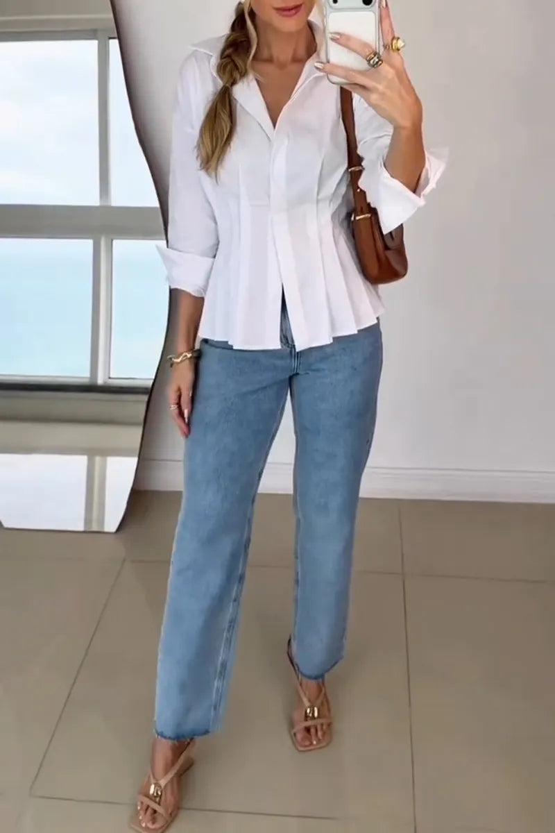 Women's Collar and Waist Elegant Casual Shirt