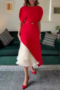 Women's Elegant Asymmetric Hem Dress Mesh Skirt Set