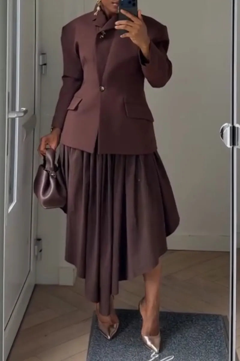 Women Collar Jacket + Irregular Half Skirt Temperament Commuting Formal Suit