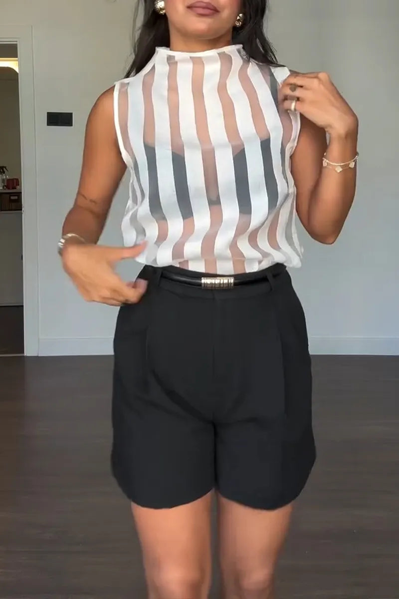 Women's Fashion Commuter Stripe Sheer Vest
