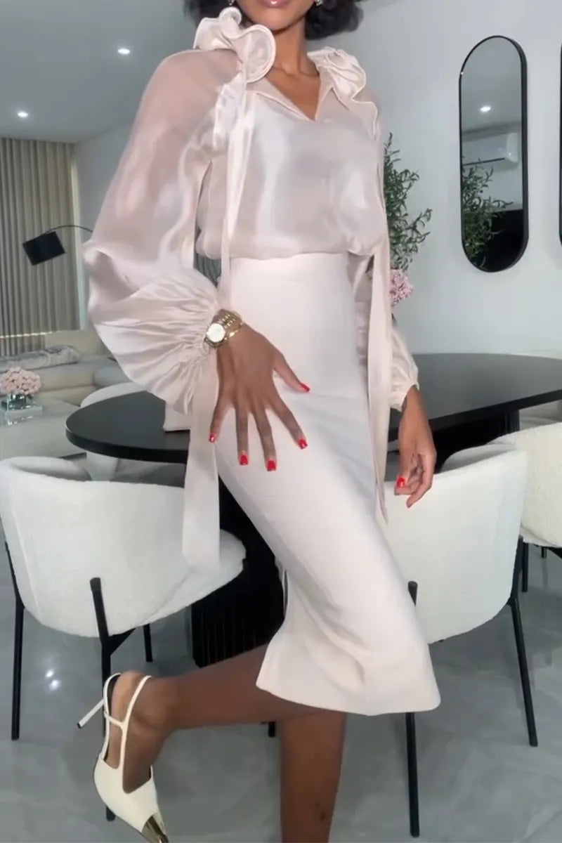 Women V-neck Elegant Temperament Top or Hip Hugging Skirt