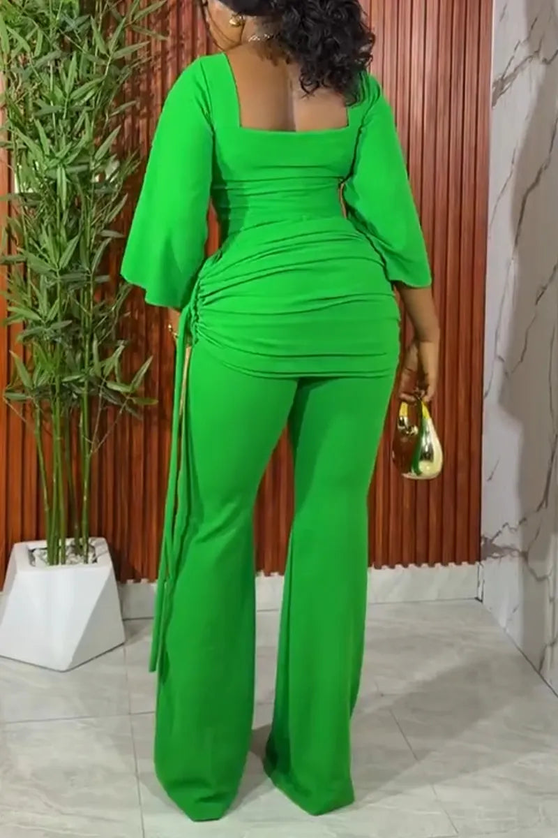 Women Square Collar Patchwork Solid Color Elegant Temperament Jumpsuit