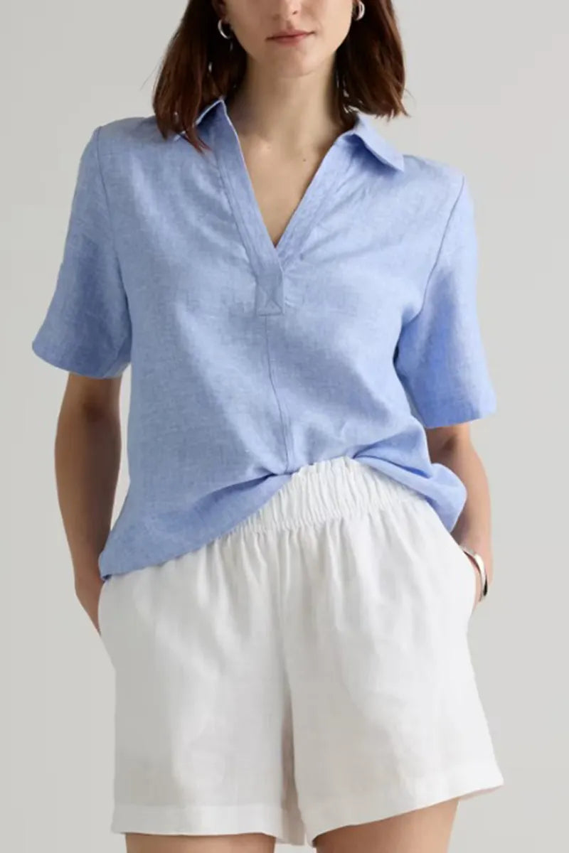 Women's Simple Casual Lapel Short Sleeve Top