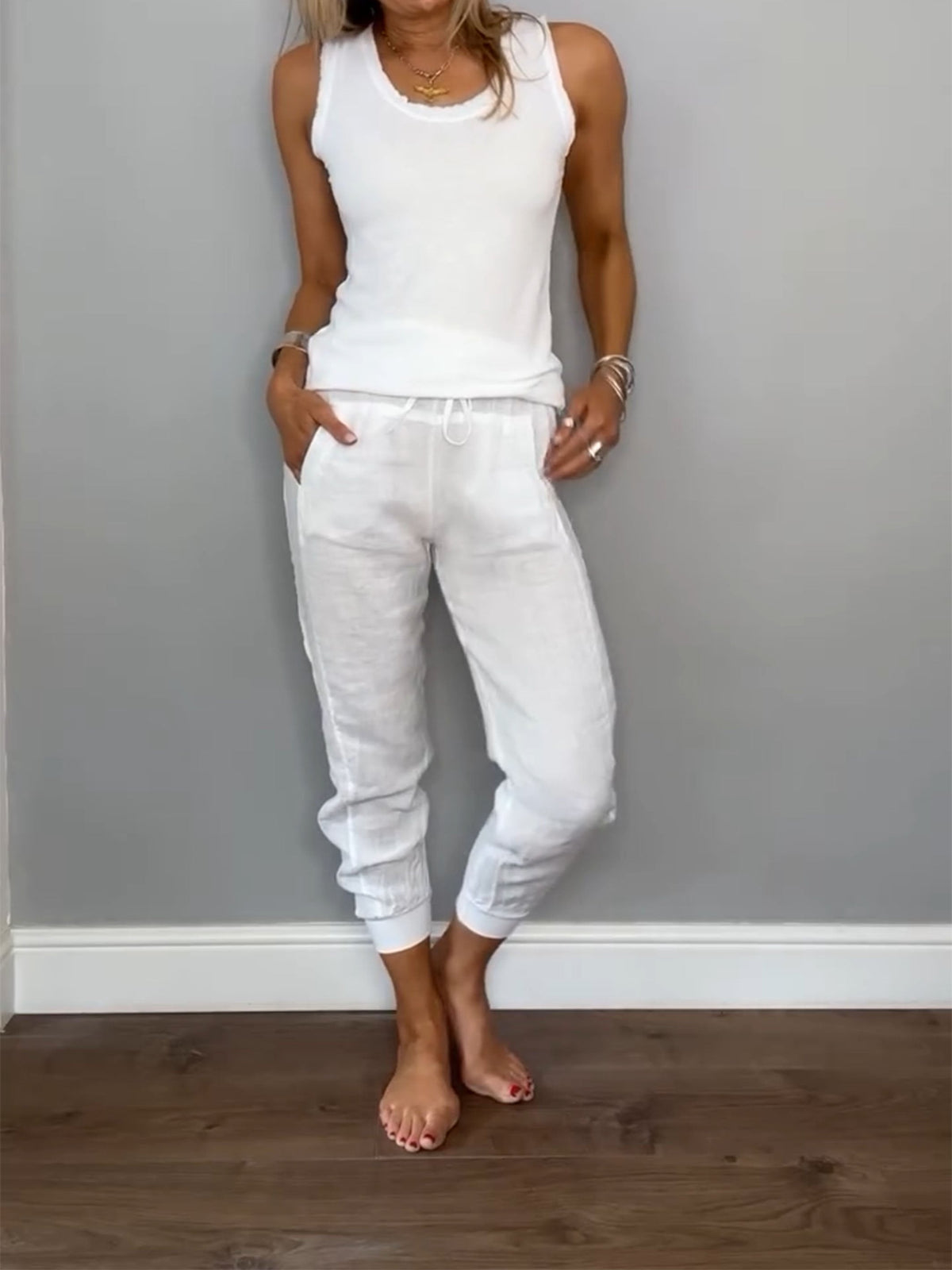 Women's Daliy Summer Cotton and Linen Casual Two-piece Set