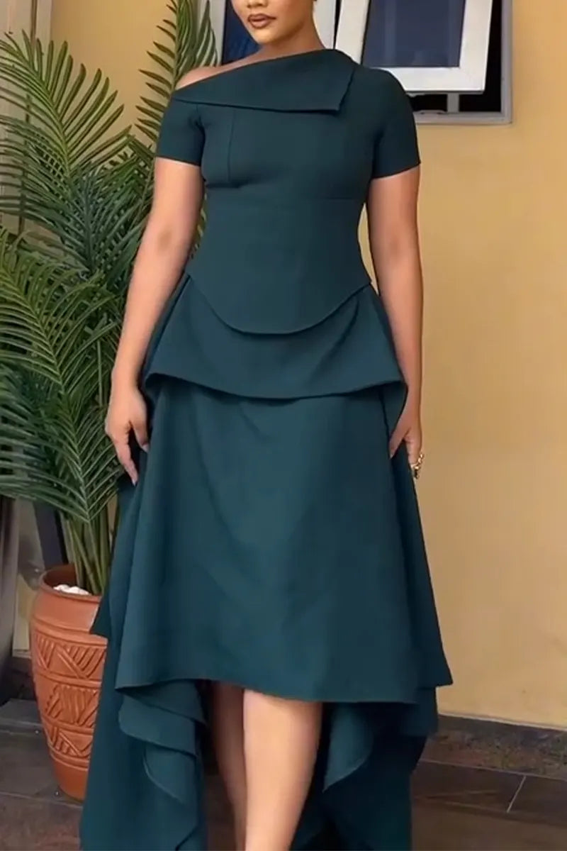 Women Collar Top + Patchwork Irregular Skirt Elegant Temperament Set